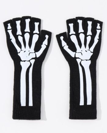 Long Gloves Skulls Black (28cm) - 6 Pieces/pack