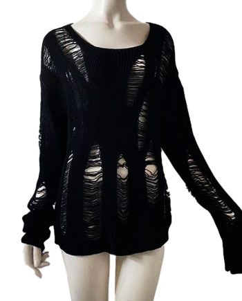 Emotic Full Black Sweater Ripped
