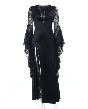 Dark Velvet Slit Dress