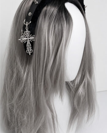 Lolita Gothic Fur & Metal Spikes Cross Headband