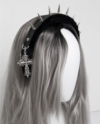 Lolita Gothic Fur & Metal Spikes Cross Headband